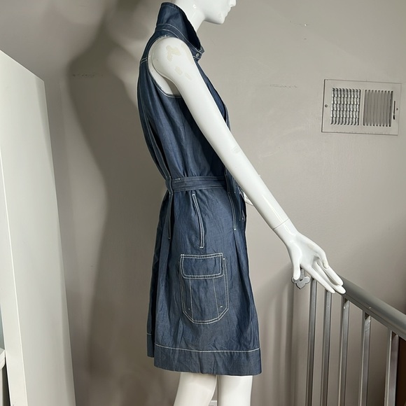 Les Copains Sz 36 Sleevles Snap Front Tie Front Dress - Picture 3 of 8